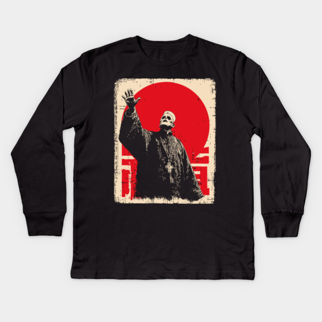 Creepy Waving Prophet Retro Japanese Horror Design Kids Long Sleeve T-Shirt by TuncGK