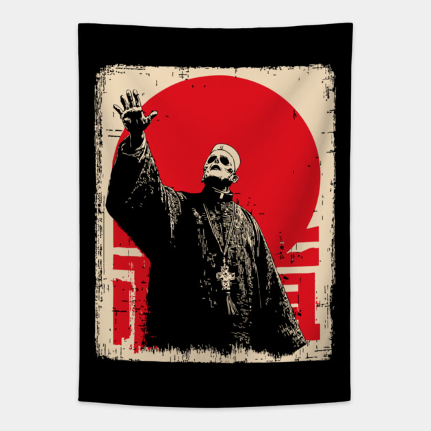 Creepy Waving Prophet Retro Japanese Horror Design Tapestry by TuncGK