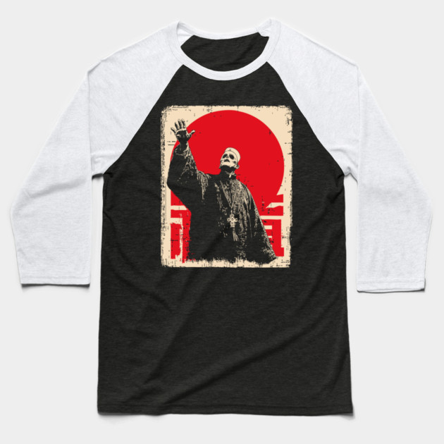 Creepy Waving Prophet Retro Japanese Horror Design Baseball T-Shirt by TuncGK