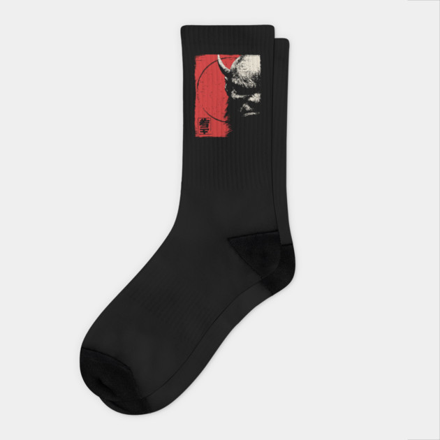 Menacing Oni Demon Japanese Folklore Ukiyo-e Art Socks by TuncGK