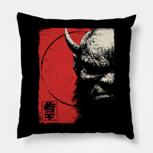 Menacing Oni Demon Japanese Folklore Ukiyo-e Art Pillow