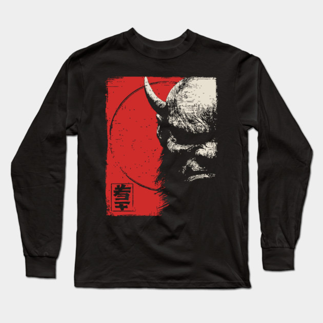 Menacing Oni Demon Japanese Folklore Ukiyo-e Art Long Sleeve T-Shirt by TuncGK