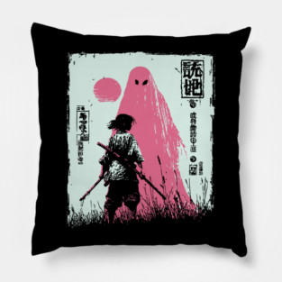 Samurai Warrior Versus Yokai Ghost Ukiyo-e Art Pillow