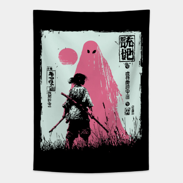 Samurai Warrior Versus Yokai Ghost Ukiyo-e Art Tapestry by TuncGK