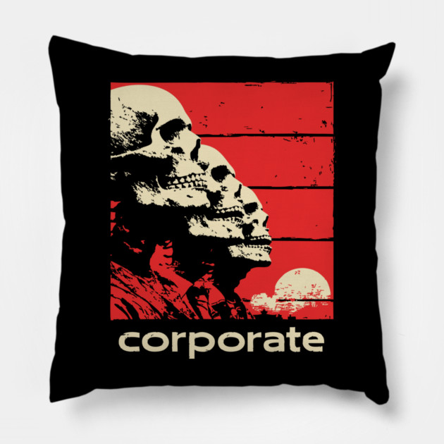 Corporate Drone Skeletons Satirical Horror Art Pillow by TuncGK