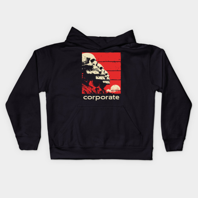Corporate Drone Skeletons Satirical Horror Art Kids Hoodie by TuncGK
