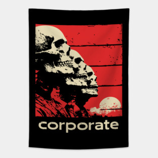 Corporate Drone Skeletons Satirical Horror Art Tapestry