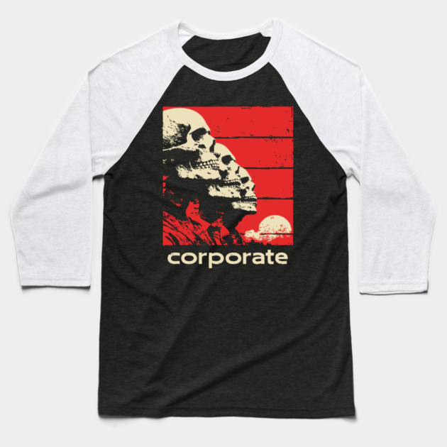 Corporate Drone Skeletons Satirical Horror Art Baseball T-Shirt by TuncGK