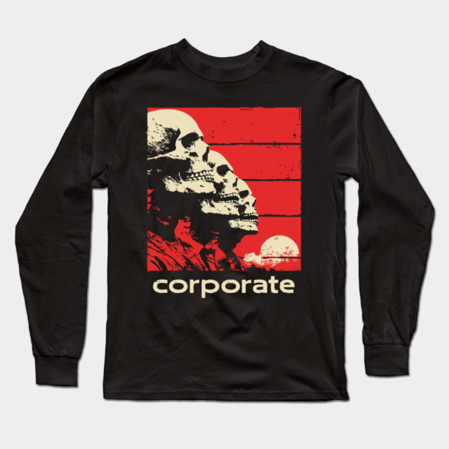 Corporate Drone Skeletons Satirical Horror Art Long Sleeve T-Shirt by TuncGK