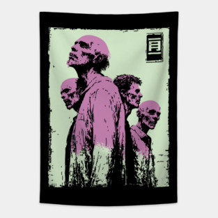 Aesthetic Zombie Horde in Pink Ukiyo-e Pop Art Tapestry