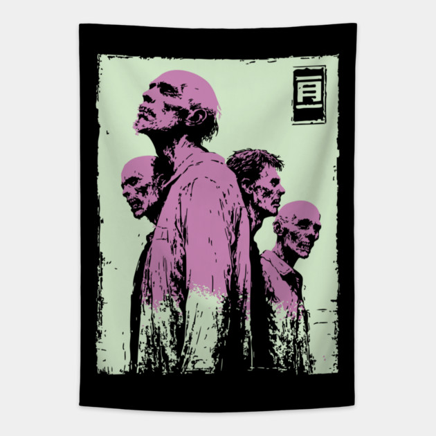 Aesthetic Zombie Horde in Pink Ukiyo-e Pop Art Tapestry by TuncGK