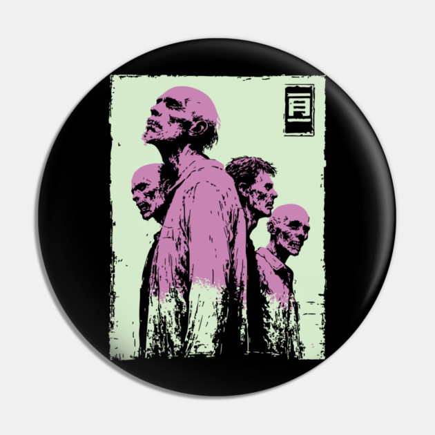 Aesthetic Zombie Horde in Pink Ukiyo-e Pop Art Pin by TuncGK