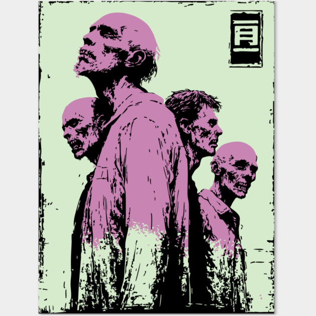 Aesthetic Zombie Horde in Pink Ukiyo-e Pop Art Wall Art by TuncGK