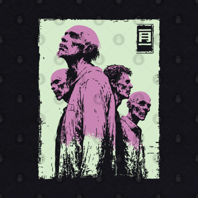 Aesthetic Zombie Horde in Pink Ukiyo-e Pop Art by TuncGK