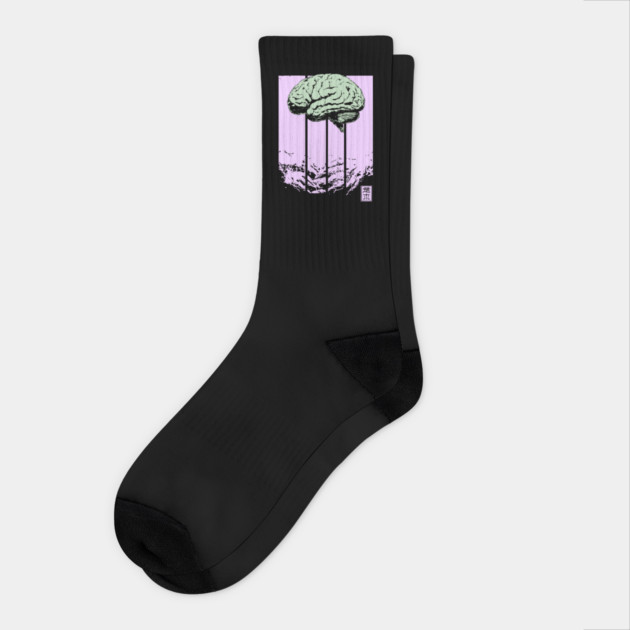 Surreal Walking Brain Abstract Horror Pop Art Socks by TuncGK