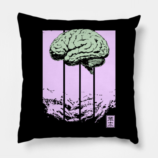 Surreal Walking Brain Abstract Horror Pop Art Pillow by TuncGK
