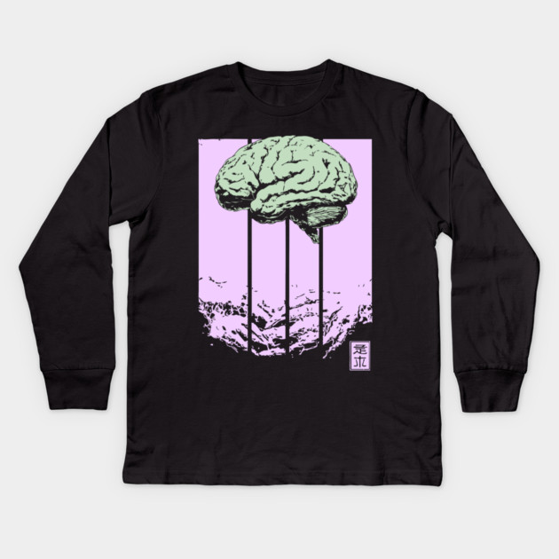 Surreal Walking Brain Abstract Horror Pop Art Kids Long Sleeve T-Shirt by TuncGK