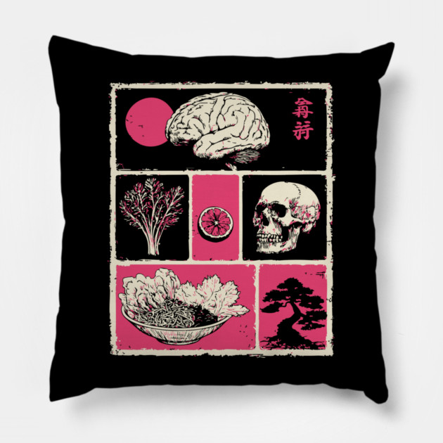 Macabre Anatomy Panels Japanese Manga Horror Art Pillow by TuncGK