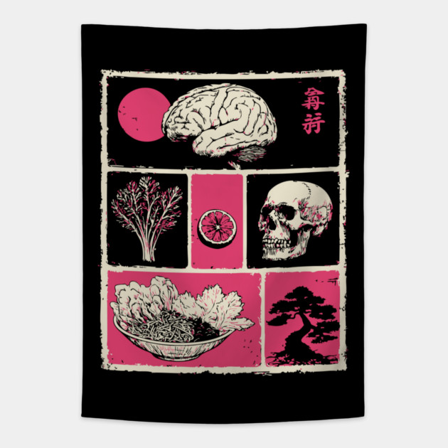 Macabre Anatomy Panels Japanese Manga Horror Art Tapestry by TuncGK