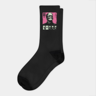 Pink Pop Art Frankenstein Monster Halloween Portrait Socks