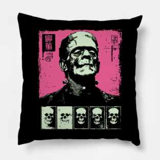 Pink Pop Art Frankenstein Monster Halloween Portrait Pillow