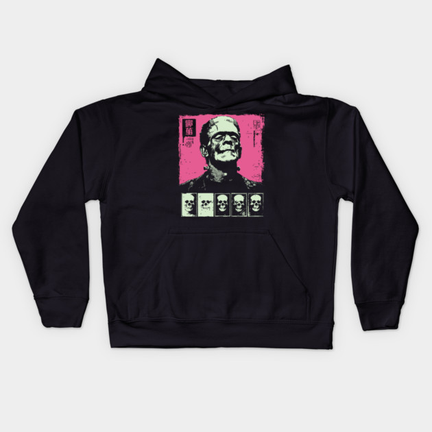 Pink Pop Art Frankenstein Monster Halloween Portrait Kids Hoodie by TuncGK