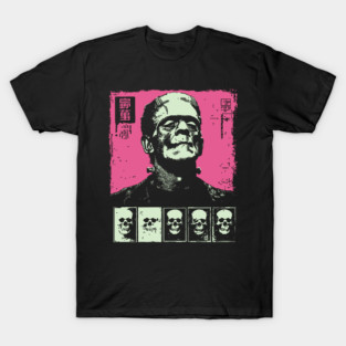 Pink Pop Art Frankenstein Monster Halloween Portrait T-Shirt