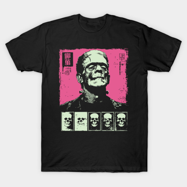 Pink Pop Art Frankenstein Monster Halloween Portrait T-Shirt by TuncGK