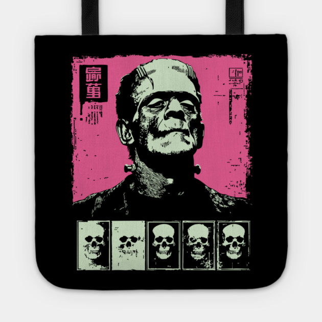 Pink Pop Art Frankenstein Monster Halloween Portrait Tote by TuncGK
