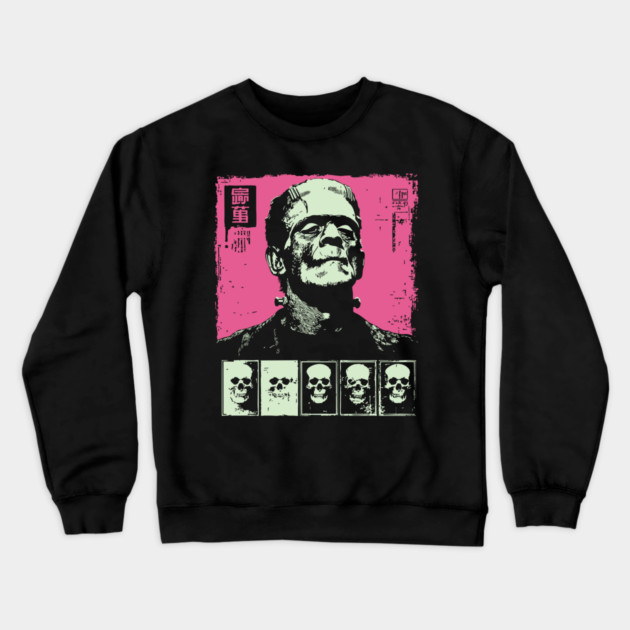 Pink Pop Art Frankenstein Monster Halloween Portrait Crewneck Sweatshirt by TuncGK