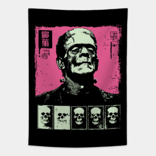 Pink Pop Art Frankenstein Monster Halloween Portrait Tapestry