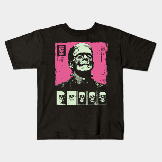 Pink Pop Art Frankenstein Monster Halloween Portrait Kids T-Shirt by TuncGK