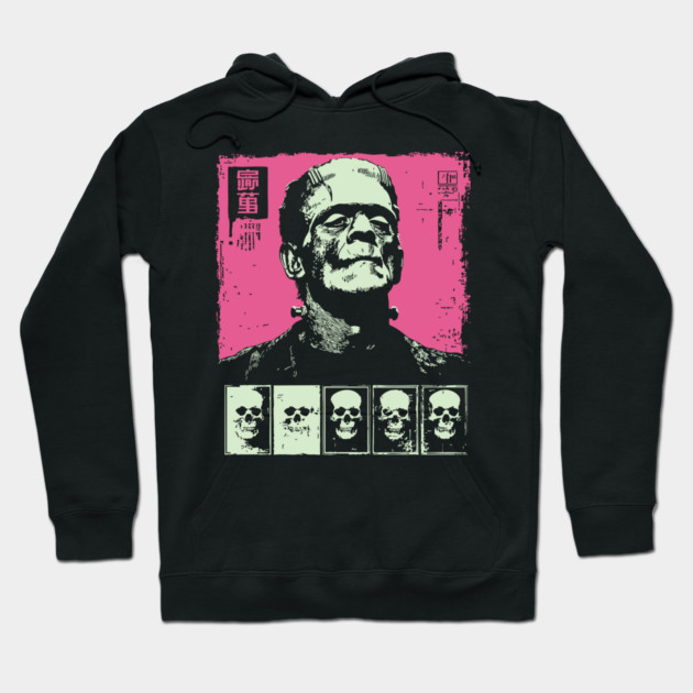 Pink Pop Art Frankenstein Monster Halloween Portrait Hoodie by TuncGK