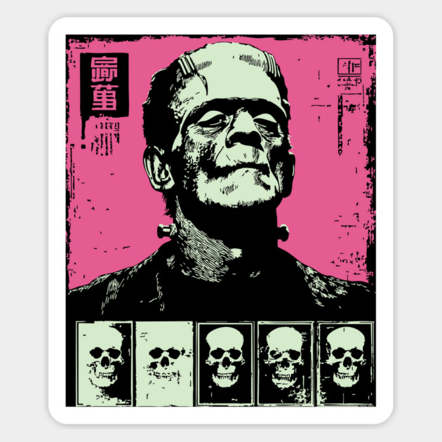Pink Pop Art Frankenstein Monster Halloween Portrait Magnet by TuncGK