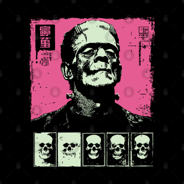 Pink Pop Art Frankenstein Monster Halloween Portrait by TuncGK
