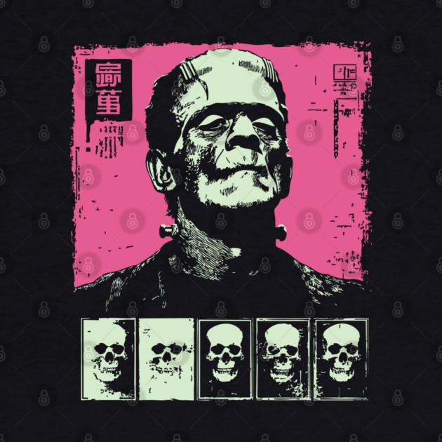 Pink Pop Art Frankenstein Monster Halloween Portrait by TuncGK