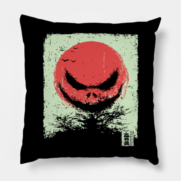 Demonic Rising Sun Minimalist Japanese Horror Pillow by TuncGK