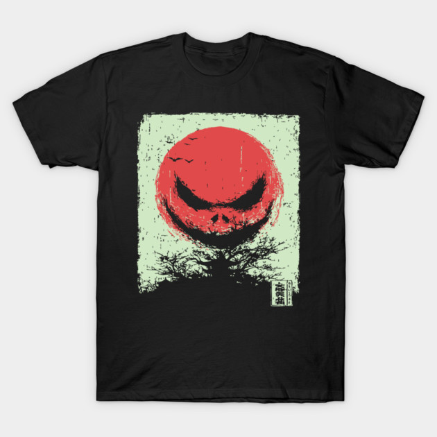 Demonic Rising Sun Minimalist Japanese Horror T-Shirt by TuncGK