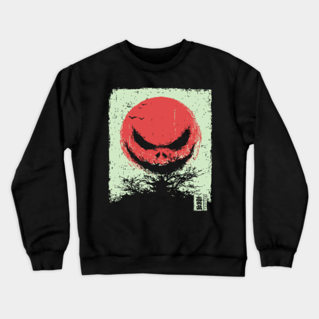 Demonic Rising Sun Minimalist Japanese Horror Crewneck Sweatshirt by TuncGK