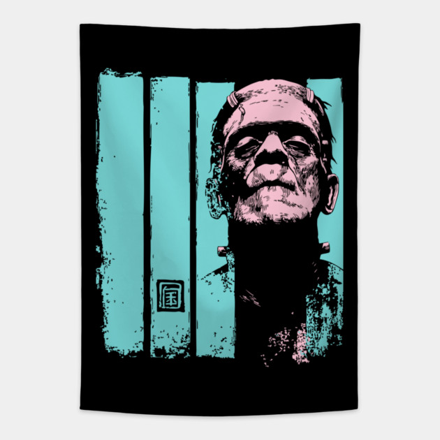 Intense Frankenstein Monster Ukiyo-e Horror Portrait Tapestry by TuncGK