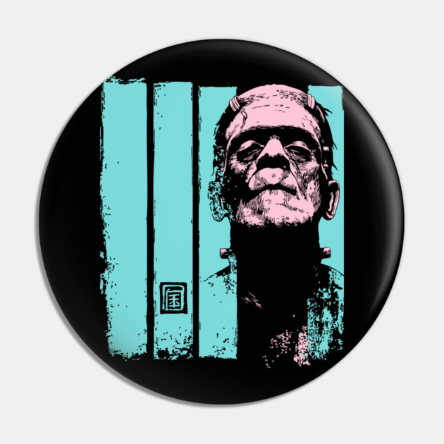 Intense Frankenstein Monster Ukiyo-e Horror Portrait Pin by TuncGK