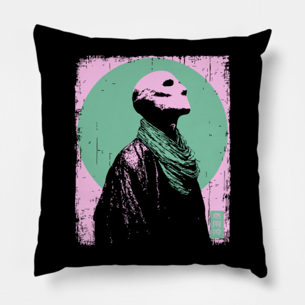 Zen Skeleton Monk Meditating Ukiyo-e Pop Art Pillow by TuncGK