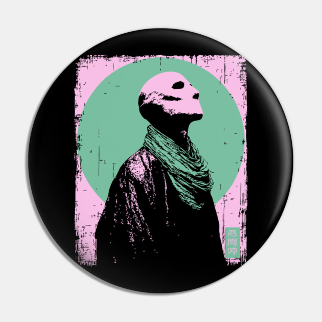 Zen Skeleton Monk Meditating Ukiyo-e Pop Art Pin by TuncGK