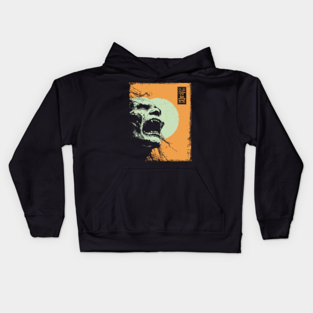 Desperate Zombie Portrait Expressive Ukiyo-e Horror Kids Hoodie by TuncGK