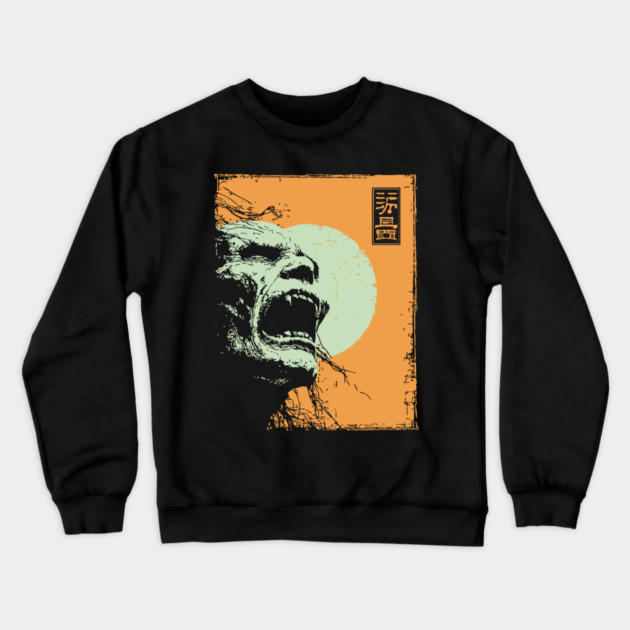 Desperate Zombie Portrait Expressive Ukiyo-e Horror Crewneck Sweatshirt by TuncGK