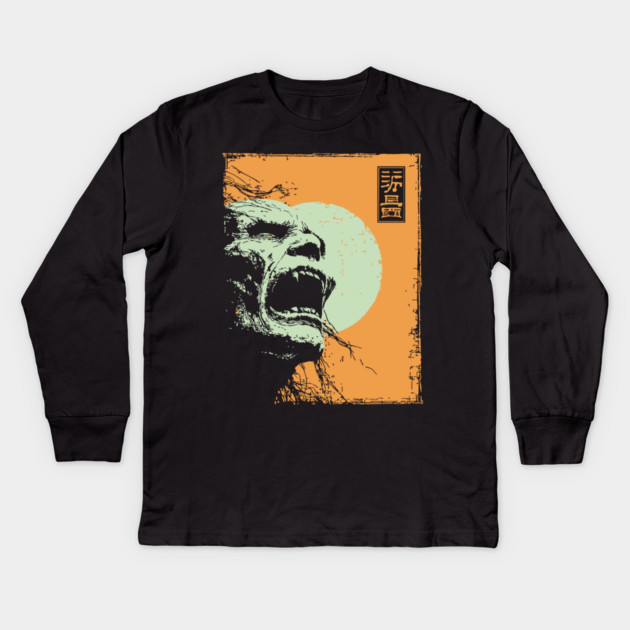 Desperate Zombie Portrait Expressive Ukiyo-e Horror Kids Long Sleeve T-Shirt by TuncGK