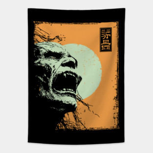 Desperate Zombie Portrait Expressive Ukiyo-e Horror Tapestry