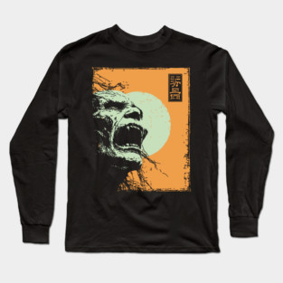 Desperate Zombie Portrait Expressive Ukiyo-e Horror Long Sleeve T-Shirt