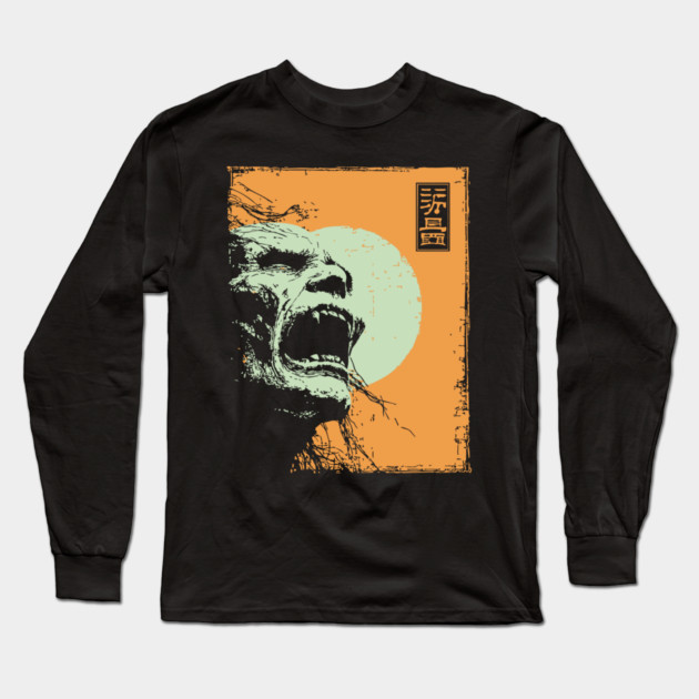 Desperate Zombie Portrait Expressive Ukiyo-e Horror Long Sleeve T-Shirt by TuncGK