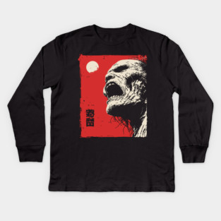 Screaming Zombie Profile Japanese Ukiyo-e Horror Kids Long Sleeve T-Shirt